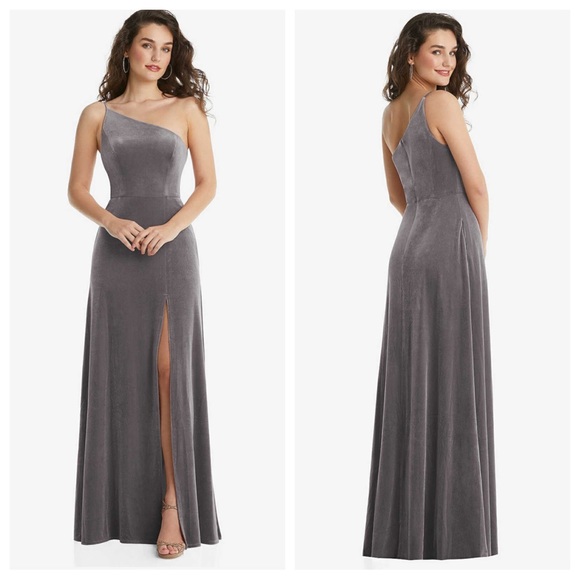 NWT After Six | Luxe Velvet Caviar One Shoulder Maxi Bridesmaid Dress 8 - Picture 1 of 13